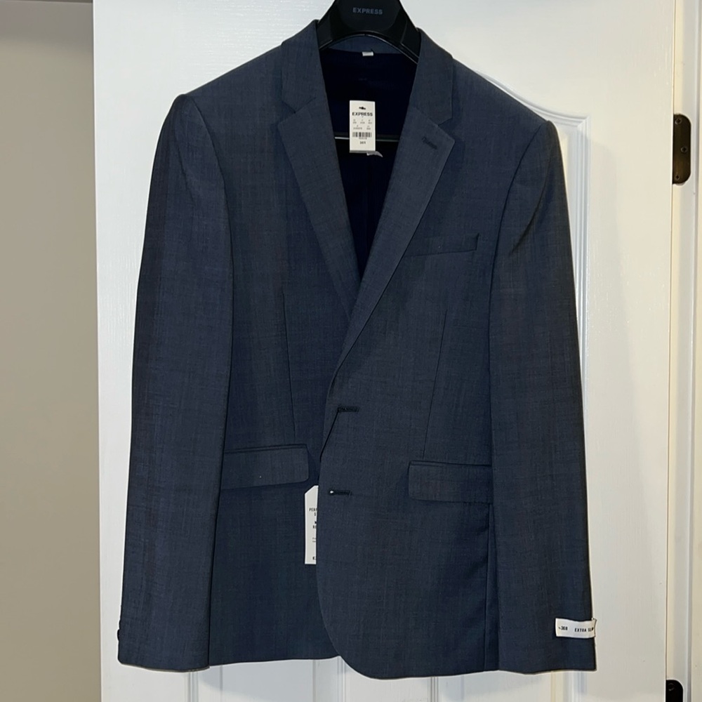 🆕 EXPRESS men suit jacket blazer blue grey 36R extra slim